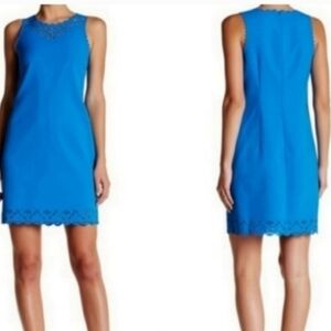 J Crew Scallop Cicilian Blue Sheath Eyelet Sleeveless Dress 2 XS